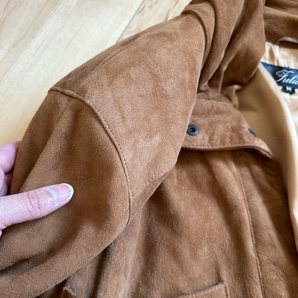 Vintage 90’s Funnel Neck Camel Oversized Retro Suede Jacket Shoulder Pads - Picture 14 of 15